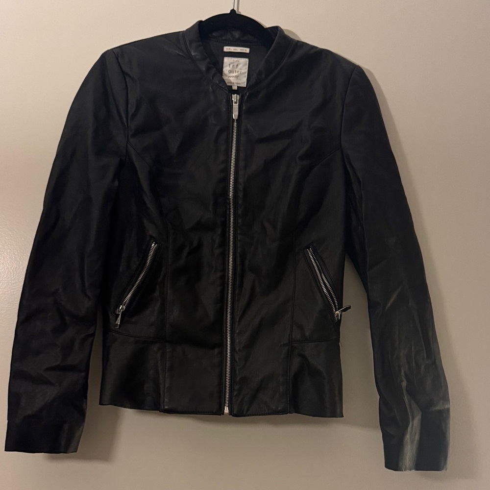 Zara Black Leather Jacket with Zipper Details